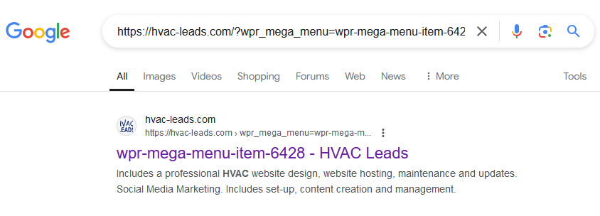 hvac leads mega menu indexed by google